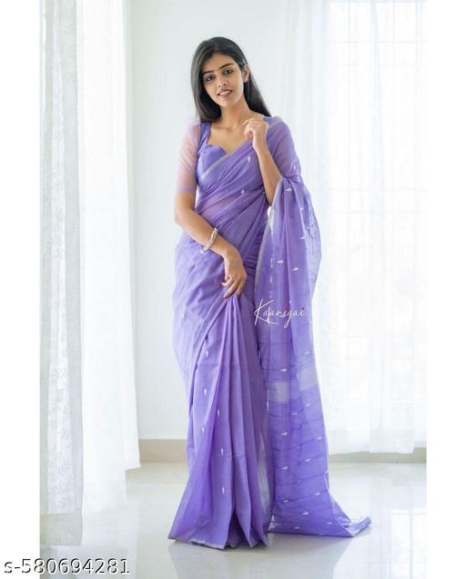 Lavender Banarasi Soft Semi Silk Saree With Blouse Piece For Womens - NJORA LUXURY FASHION