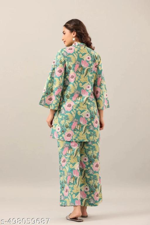Women's Trendy Printed Cotton Blend Straight CO-ORD SET PISTA - NJORA LUXURY FASHION