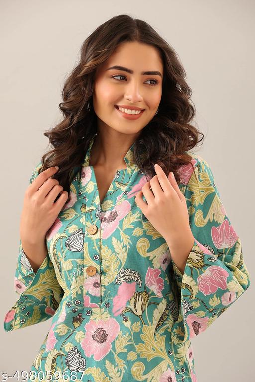 Women's Trendy Printed Cotton Blend Straight CO-ORD SET PISTA - NJORA LUXURY FASHION