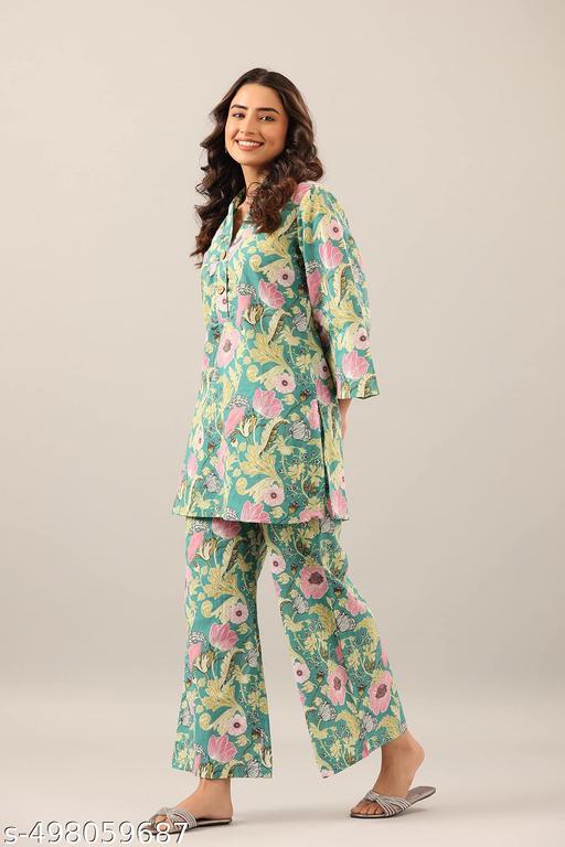 Women's Trendy Printed Cotton Blend Straight CO-ORD SET PISTA - NJORA LUXURY FASHION
