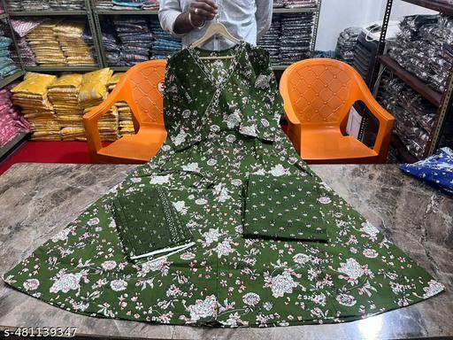 Stylish Cotton Embroidered Women & Girls Anarkali Kurta with Pant and Dupatta - NJORA LUXURY FASHION