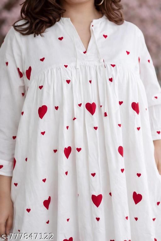 Women White Heart Print V-Neck Flared Maxi Dress - NJORA LUXURY FASHION