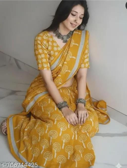 Jaipuri Pure Cotton Mulmul Printed Saree With Blouse/Cotton Saree/Bollywood partywear saree/New cotton saree/party wear saree/trendy saree - NJORA LUXURY FASHION