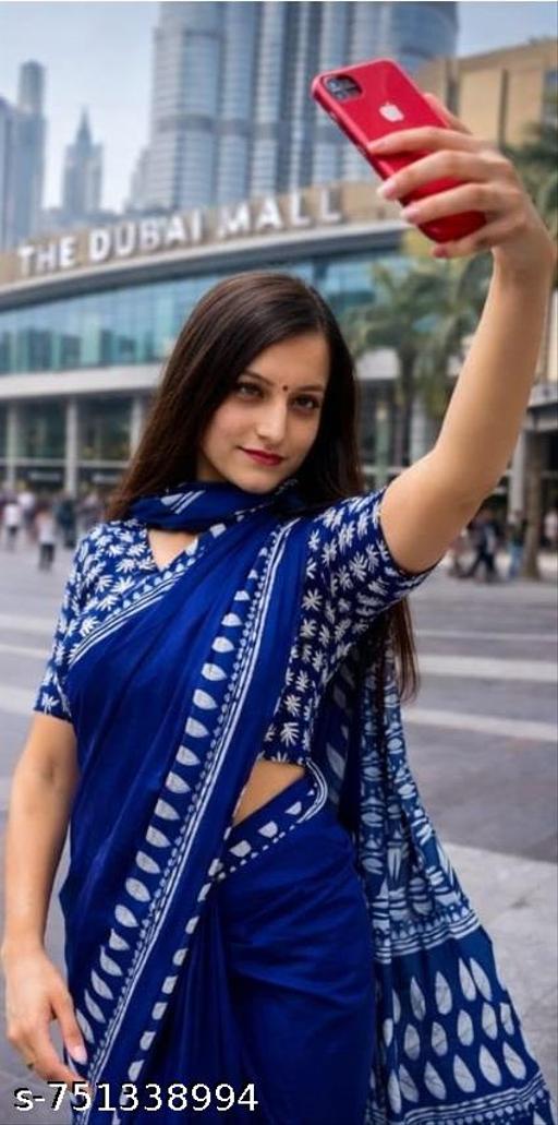 Lattest Pure Cotton Mulmul Bagru Hand Block Print Saree with Blouse | Jaipur Rajasthani Printed Summer Daily Wear Saree - NJORA LUXURY FASHION