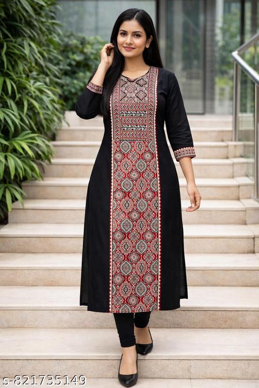 Women's Pure Black  Cotton blend stylish kurti  - NJORA LUXURY FASHION