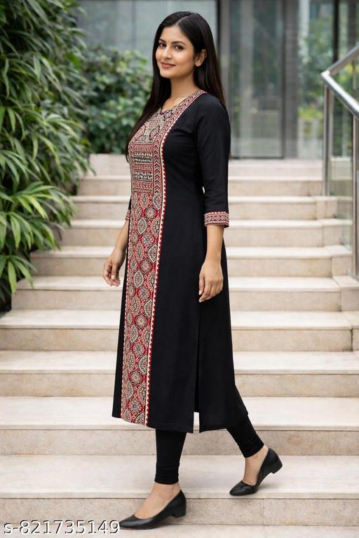 Women's Pure Black  Cotton blend stylish kurti  - NJORA LUXURY FASHION