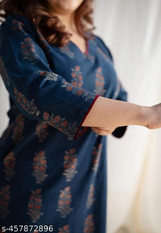 Indigo Ajrakh Cotton Kurta With HandBlock Printed - NJORA LUXURY FASHION