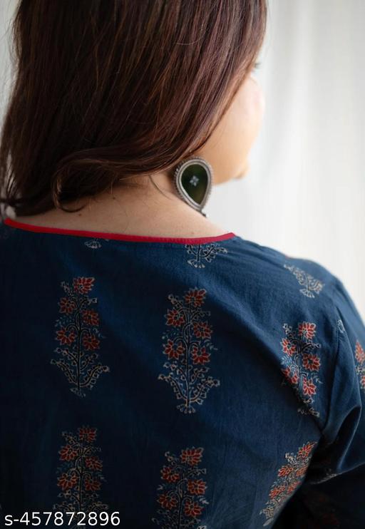 Indigo Ajrakh Cotton Kurta With HandBlock Printed - NJORA LUXURY FASHION
