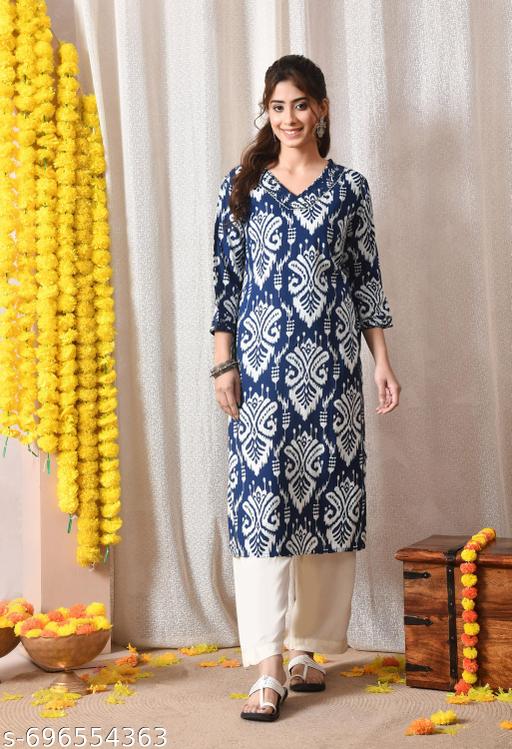  EMB IKAT BLUE YOK KURTA - NJORA LUXURY FASHION