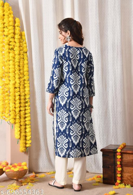  EMB IKAT BLUE YOK KURTA - NJORA LUXURY FASHION