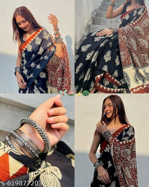 Soft Cotton Hand Printed Saree,Jaipuri,Sanganeri,Bagru Print Hand Block Saree With Unstitched Blouse - NJORA LUXURY FASHION
