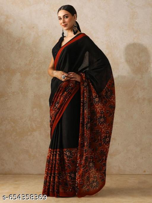 Bagru Ajrakh Hand Block Printed Summer Wear Soft Cotton Mulmul Saree With Blouse - NJORA LUXURY FASHION