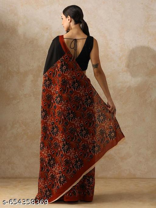 Bagru Ajrakh Hand Block Printed Summer Wear Soft Cotton Mulmul Saree With Blouse - NJORA LUXURY FASHION