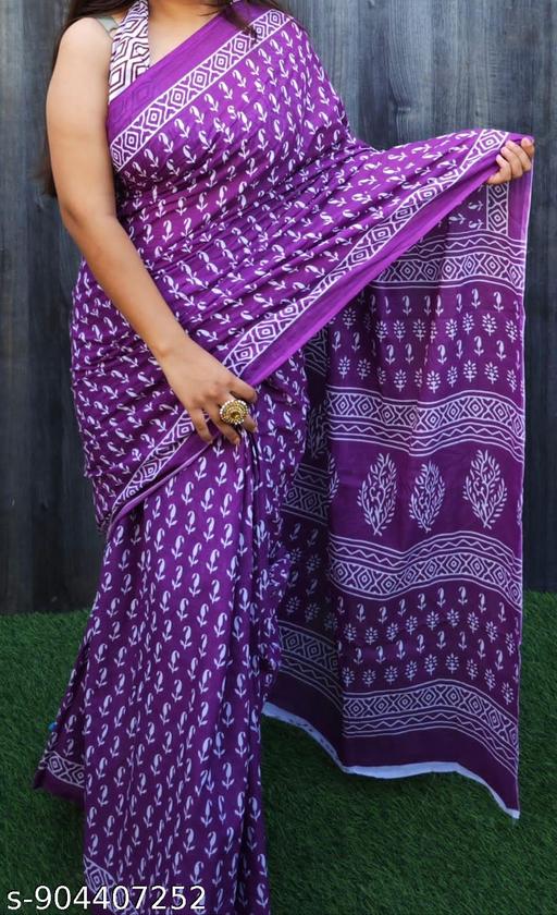 Jaipuri Hand Block Printed Soft Cotton Mulmul Saree ,latest cotton mulmul saree,Sanganeri Cotton Malmal Saree, Bagru Cotton Saree, Batic / Batik Print Cotton saree In Super Fine 92*80 Fabric Quality With Attached Blouse Piece for Woman - NJORA LUXURY FASHION