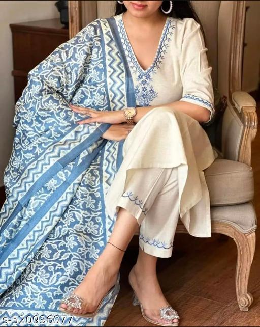 Womens Ethnic Embroidery Top Pant And Dupatta Set - NJORA LUXURY FASHION