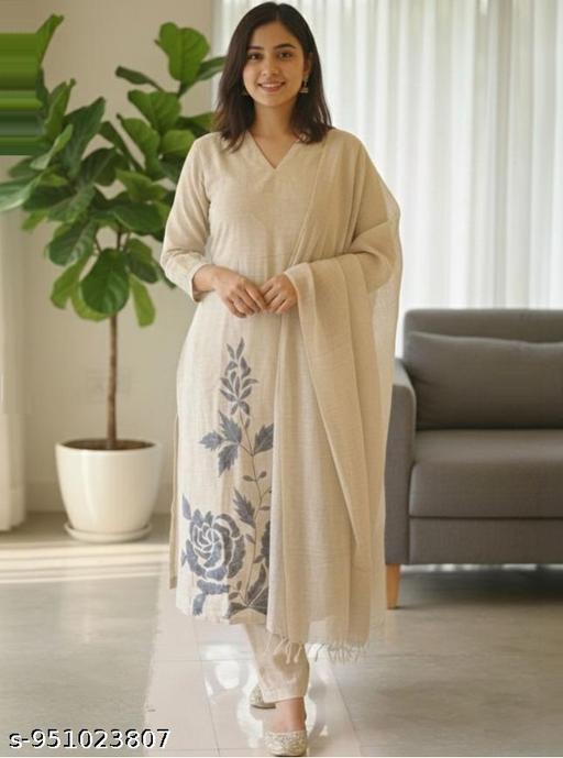 Designer Women Cotton Straight Embrodered Kurti Pant Dupatta Set - NJORA LUXURY FASHION