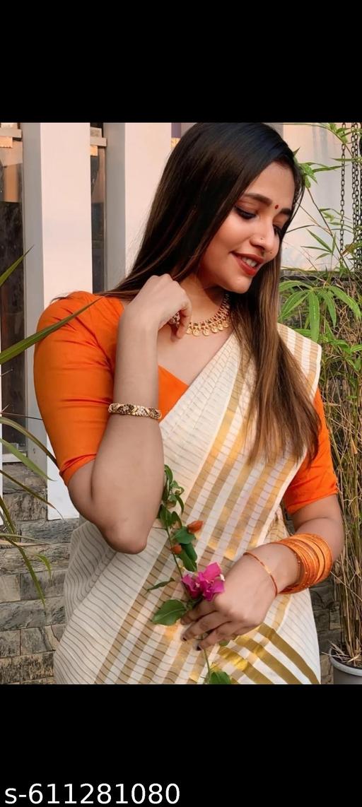 Gold stripe premium trending set mundu - NJORA LUXURY FASHION
