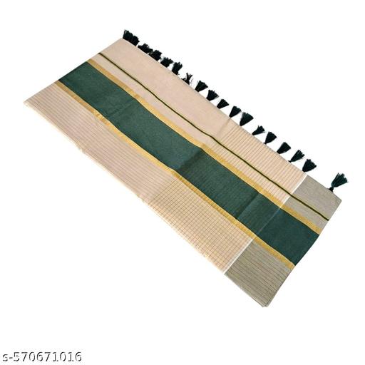Kerala Kasavu Gold Tissue Fancy Vaira Oosi BodyStrips & Bottom Checks with Fancy Colour Border Saree With Running Blouse  - NJORA LUXURY FASHION