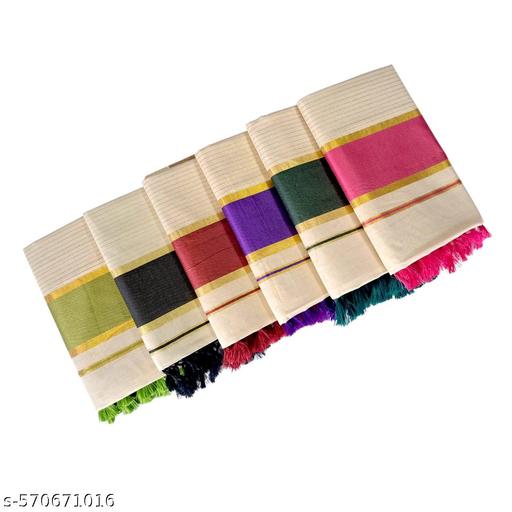 Kerala Kasavu Gold Tissue Fancy Vaira Oosi BodyStrips & Bottom Checks with Fancy Colour Border Saree With Running Blouse  - NJORA LUXURY FASHION