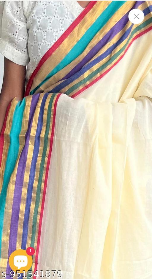 Multicolor Stripe Border Kerala-style Cotton Saree  (Mul Cotton) - NJORA LUXURY FASHION