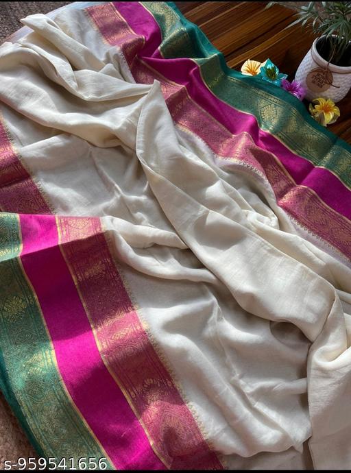 White Mulmul Cotton Saree - NJORA LUXURY FASHION