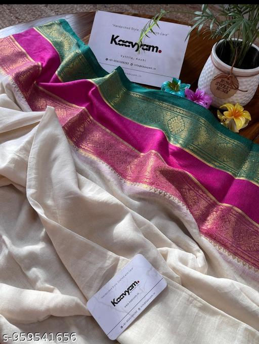 White Mulmul Cotton Saree - NJORA LUXURY FASHION