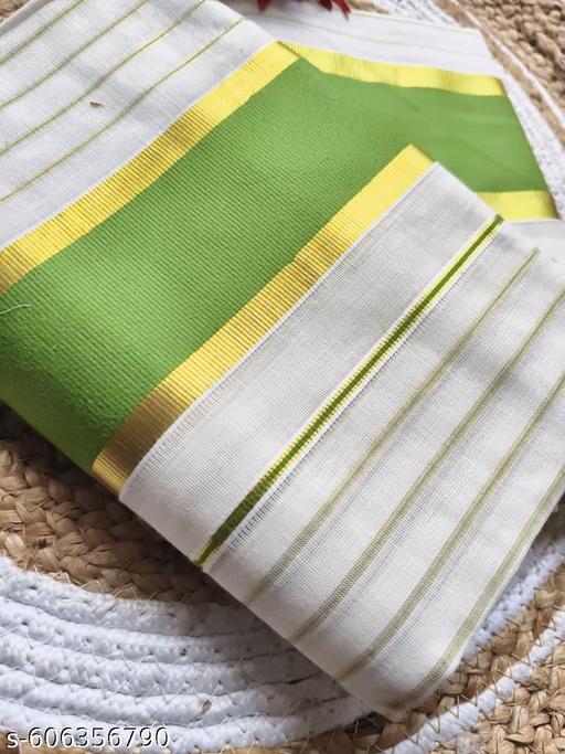 KERALA pista green striped SET MUNDU / Onam special set mundu - NJORA LUXURY FASHION