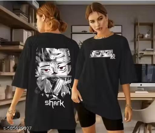 SHARK Women Round Neck Half Sleeve Anime Oversized T-Shirt for Women | Plus Size Available - Home