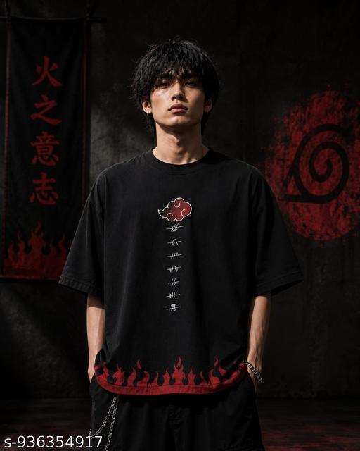 Men Black Oversized Anime T-Shirt for Men | Anime Spirit Back Print | Down Drop Shoulder Cotton Tshirt for men - Home