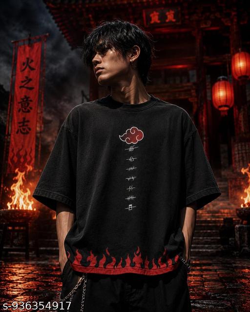 Men Black Oversized Anime T-Shirt for Men | Anime Spirit Back Print | Down Drop Shoulder Cotton Tshirt for men - Home