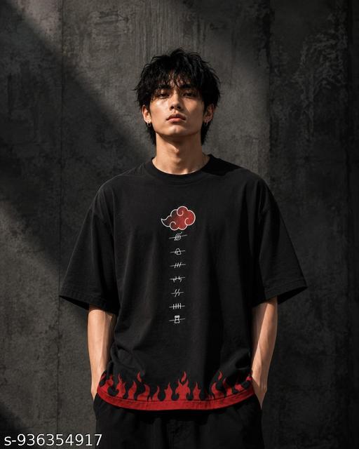Men Black Oversized Anime T-Shirt for Men | Anime Spirit Back Print | Down Drop Shoulder Cotton Tshirt for men - Home