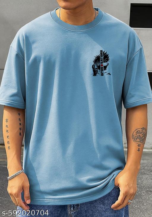 Men'S Printed Typography Round Neck OVERSIZED T-Shirt - Home