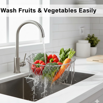 Foldable Stainless Steel Chef Strainer Basket - 12 in 1 Kitchen Tool - offerbuy