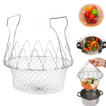 Foldable Stainless Steel Chef Strainer Basket - 12 in 1 Kitchen Tool - offerbuy