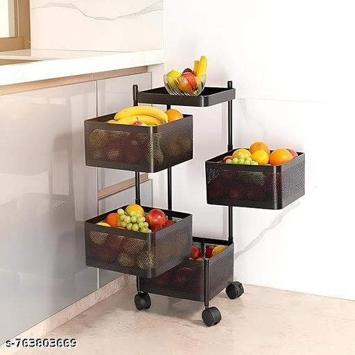 NEXANEST Kitchen Trolley with Castor Wheels | Foldable Kitchen Accessories/Organizer Rack/Shelf - offerbuy