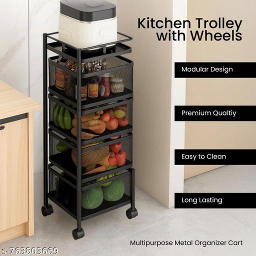 NEXANEST Kitchen Trolley with Castor Wheels | Foldable Kitchen Accessories/Organizer Rack/Shelf - offerbuy