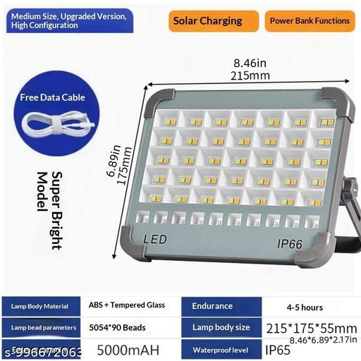Solar LED New Flood Light 100W, 5000mAh Rechargeable Battery, 10000LM Brightness, Outdoor & Work with USB Charging & 5 Modes – Portable Metal Camping Lamp for Garage, Farm, Fishing, Emergency - offerbuy