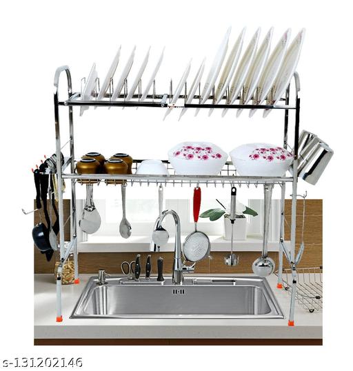 WINSTAR Stainless Steel Over Sink Dish Drainer Rack | Space Saving Dish Drying Rack | Plate Cutlery Stand | Kitchen Utensil Rack | Kitchen Organizer (30 x 28 inches) - offerbuy