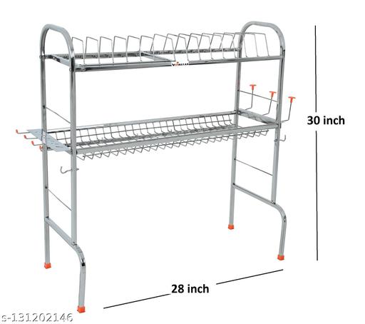 WINSTAR Stainless Steel Over Sink Dish Drainer Rack | Space Saving Dish Drying Rack | Plate Cutlery Stand | Kitchen Utensil Rack | Kitchen Organizer (30 x 28 inches) - offerbuy