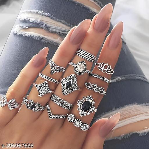 Fashion Latest Stylish silver plated Finger Rings for Women and Girls combo - Pathoos 