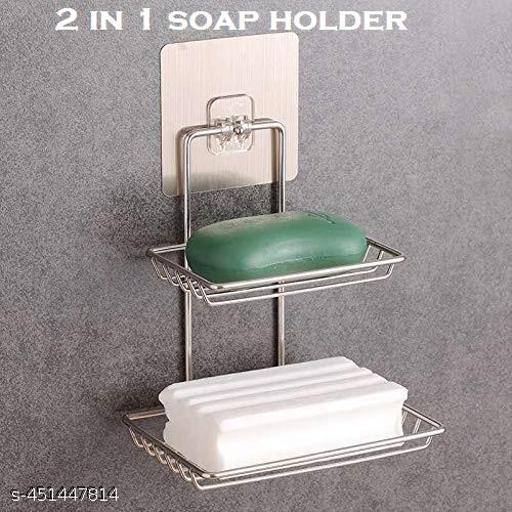  Moxstar Soap Dish Holder Self Adhesive Wall Mounted Soap Sponge Holder Stainless Steel Storage Saver Rack for Home Kitchen Bathroom Shower (2 Layer Shop Holder) - Pathoos 