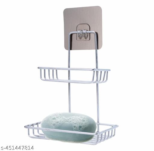  Moxstar Soap Dish Holder Self Adhesive Wall Mounted Soap Sponge Holder Stainless Steel Storage Saver Rack for Home Kitchen Bathroom Shower (2 Layer Shop Holder) - Pathoos 