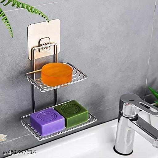  Moxstar Soap Dish Holder Self Adhesive Wall Mounted Soap Sponge Holder Stainless Steel Storage Saver Rack for Home Kitchen Bathroom Shower (2 Layer Shop Holder) - Pathoos 
