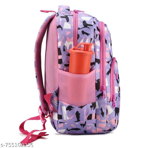 Stylish Purple Printed School Backpack for Girls | Lightweight Waterproof Kids Bag with Bottle Pocket & Multiple Compartments |  Casual Travel Bag - Pathoos 