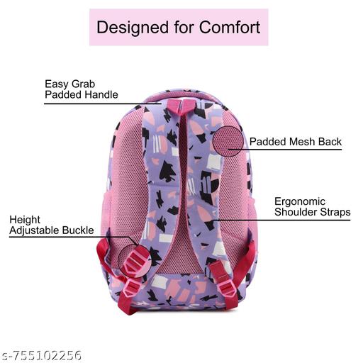 Stylish Purple Printed School Backpack for Girls | Lightweight Waterproof Kids Bag with Bottle Pocket & Multiple Compartments |  Casual Travel Bag - Pathoos 