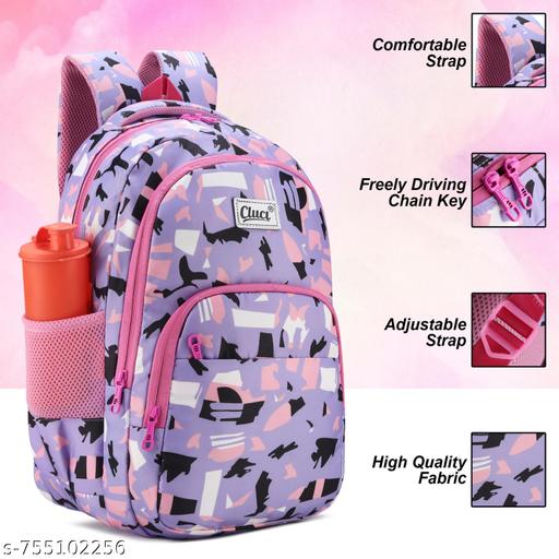 Stylish Purple Printed School Backpack for Girls | Lightweight Waterproof Kids Bag with Bottle Pocket & Multiple Compartments |  Casual Travel Bag - Pathoos 
