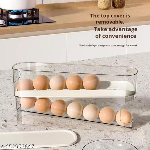 Automatic Rolling Egg Storage Box for Fridge – Transparent Egg Holder with Sliding Design (14–15 Eggs Capacity) - Pathoos 