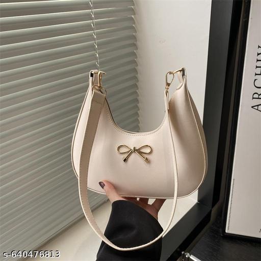 AALIIMR GPRATASAKJ Cream Women’s Shoulder Bag Premium Faux Leather Mini Hobo Purse with Stylish Bow Accent, Adjustable Strap, Lightweight Design for Daily Use, Party Wear, Office Carry, Trendy Beige Handbag with Gold Hardware, Compact Spacious Fashion Accessory for Modern Girls. - Pathoos 