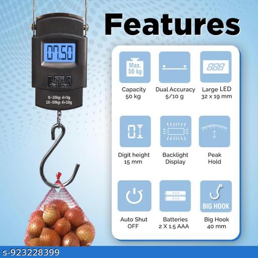 Hanging Weight Machine Electronic Portable Digital LED Screen Luggage Weighing Scale, 50 kg/110 Lb For Multi-Purpose Use - Pathoos 