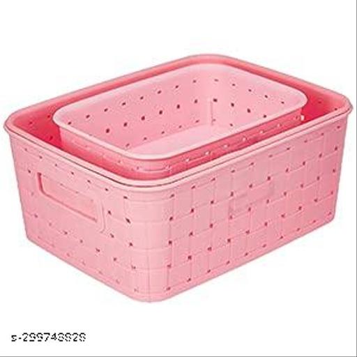 Multipurpose Smart Shelf Basket Set (3 pcs) | Storage Basket For Fruits, Vegetables, Magazines, Cosmetics etc | Storage Basket (Pack of 3) 01(Pink) - Pathoos 